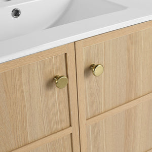 English Elm 30" Modern Wall-Mounted Bathroom Vanity Cabinet, Oak Plywood Finish, 2 Soft-Close Doors, Hardware Included W1972P265284