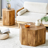 English Elm Modern Minimalist Set Of Two Hexagonal Wood-Grain Mdf Coffee Tables.Modern Mdf Coffee Table, With Complex Texture Patterns, Style and Texture Coffee Table To Redefine Your Interior Decoration.