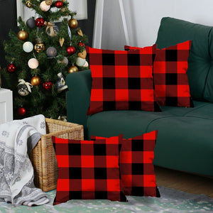 HomeRoots Set of Four Cozy Red and Black Plaid Throw Pillows - Durable Polyester, Perfect for Holiday Decor 400900