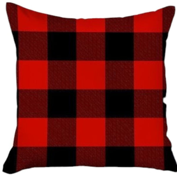 HomeRoots Set of Four Cozy Red and Black Plaid Throw Pillows - Durable Polyester, Perfect for Holiday Decor 400900