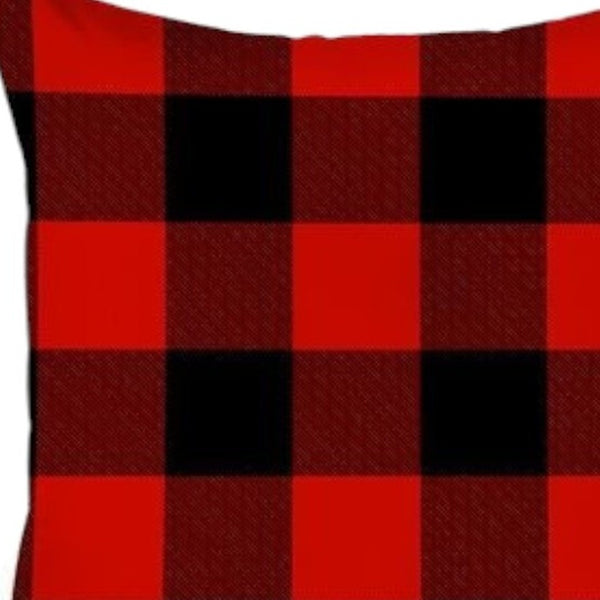 HomeRoots Set of Four Cozy Red and Black Plaid Throw Pillows - Durable Polyester, Perfect for Holiday Decor 400900