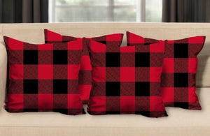 HomeRoots Set of Four Cozy Red and Black Plaid Throw Pillows - Durable Polyester, Perfect for Holiday Decor 400900