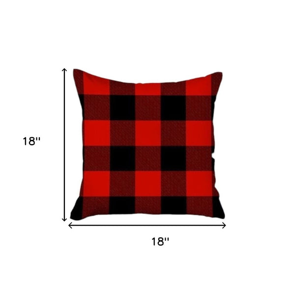 HomeRoots Set of Four Cozy Red and Black Plaid Throw Pillows - Durable Polyester, Perfect for Holiday Decor 400900