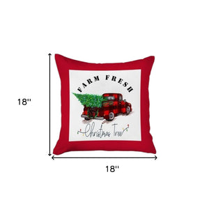 Homeroots Set Of Four Red Black And White Farm Fresh Christmas Tree Holiday Red Truck Plaid Fabric Throw Pillows   400901