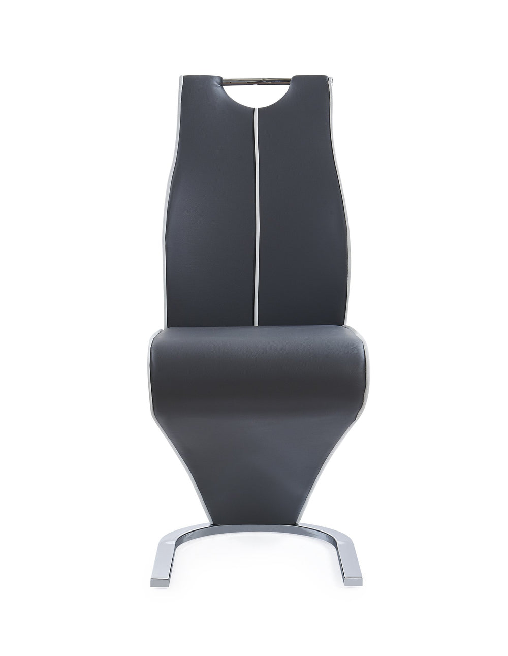 English Elm ANNE Gray PU Dining Chairs Kit of 2 — Zigzag Upholstered Seats, Half-Moon Metal Base, Wood Frame, Contemporary Elegance B201P215791