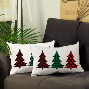 Homeroots Set Of 2 Christmas Tree Trio Plaid Lumbar Throw Pillows   400909