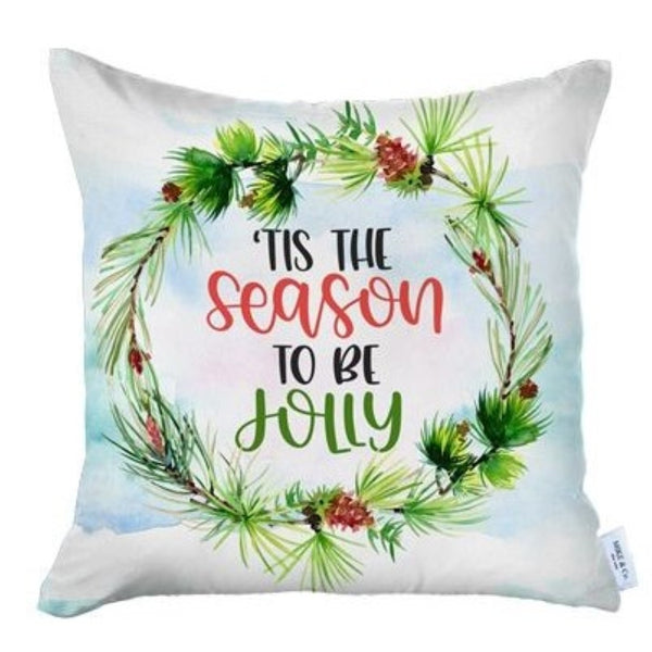 HomeRoots Set of Four 18" Green & White Holiday Throw Pillows – Jolly Wreath Design for Festive Cheer! 400911