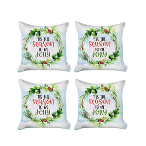 HomeRoots Set of Four 18" Green & White Holiday Throw Pillows – Jolly Wreath Design for Festive Cheer! 400911