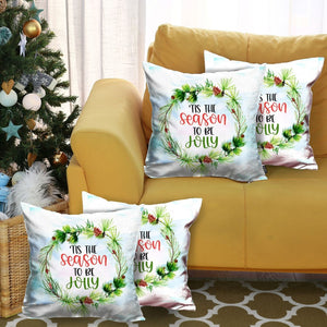 HomeRoots Set of Four 18" Green & White Holiday Throw Pillows – Jolly Wreath Design for Festive Cheer! 400911