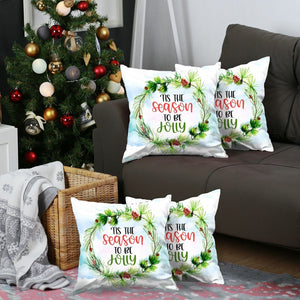 HomeRoots Set of Four 18" Green & White Holiday Throw Pillows – Jolly Wreath Design for Festive Cheer! 400911