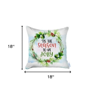 HomeRoots Set of Four 18" Green & White Holiday Throw Pillows – Jolly Wreath Design for Festive Cheer! 400911