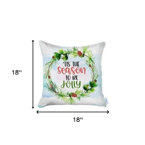 HomeRoots Set of Four Festive Christmas Wreath Throw Pillows - Merry Christmas & Tis the Season Decor 400913