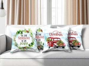 HomeRoots Set of Four Festive Christmas Wreath Throw Pillows - Merry Christmas & Tis the Season Decor 400913