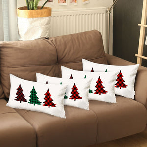 HomeRoots Set of Four 12" X 20" Plaid Christmas Tree Lumbar Throw Pillows for Cozy Holiday Decor & Comfort 400914