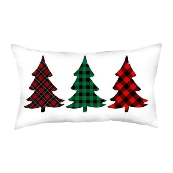 HomeRoots Set of Four 12" X 20" Plaid Christmas Tree Lumbar Throw Pillows for Cozy Holiday Decor & Comfort 400914