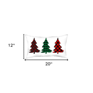 HomeRoots Set of Four 12" X 20" Plaid Christmas Tree Lumbar Throw Pillows for Cozy Holiday Decor & Comfort 400914