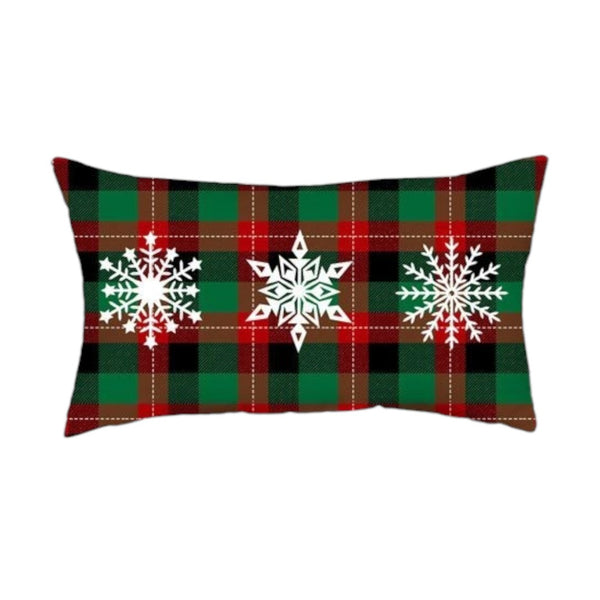 HomeRoots Set of Four Cozy Plaid Christmas Tree Lumbar Throw Pillows in Festive Red, Green, and White 400915