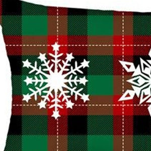 HomeRoots Set of Four Cozy Plaid Christmas Tree Lumbar Throw Pillows in Festive Red, Green, and White 400915