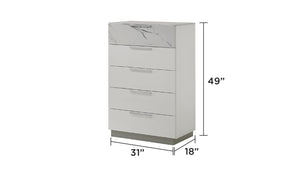 English Elm Mist King 5-Piece Bedroom Set - Luxe Two-Tone Marble Finish, Led Lighting & Velvet Storage Drawers B009S01589