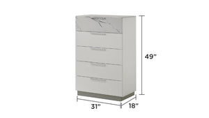 English Elm Mist Chest White Modern Two-Tone Marble Accent Lacquer Chest with 5 Smooth-Glide Drawers & Velvet-Lined Top Drawer B009P309329