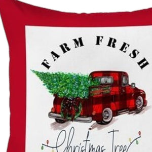 Homeroots Set Of Four 18" Red White And Black Farm Fresh Christmas Tree Christmas Holiday Red Truck Plaid Fabric Throw Pillow Covers   400931
