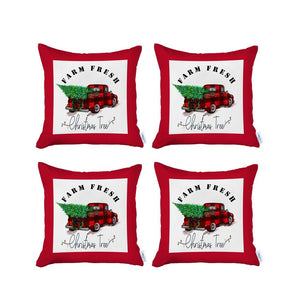 Homeroots Set Of Four 18" Red White And Black Farm Fresh Christmas Tree Christmas Holiday Red Truck Plaid Fabric Throw Pillow Covers   400931