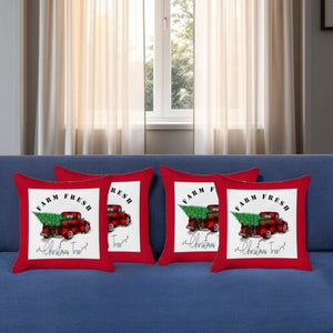 Homeroots Set Of Four 18" Red White And Black Farm Fresh Christmas Tree Christmas Holiday Red Truck Plaid Fabric Throw Pillow Covers   400931