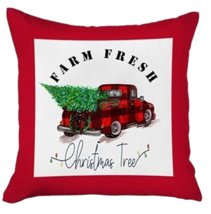 Homeroots Set Of Four 18" Red White And Black Farm Fresh Christmas Tree Christmas Holiday Red Truck Plaid Fabric Throw Pillow Covers   400931