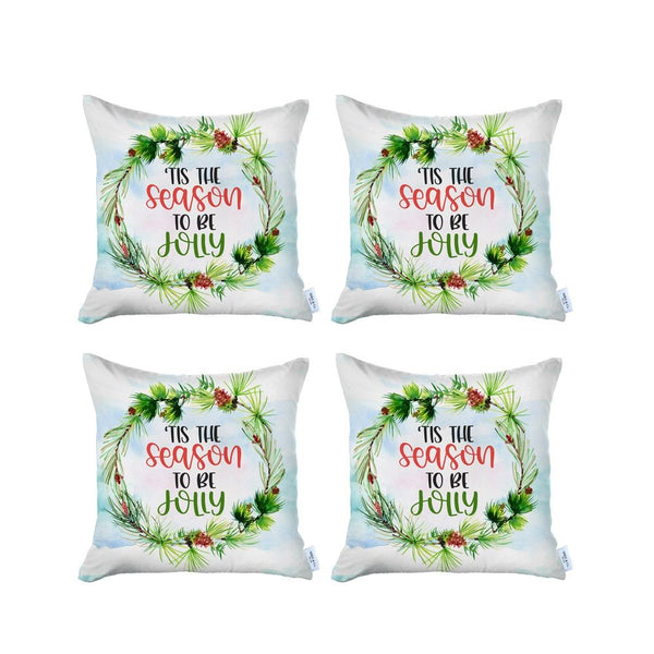 Homeroots Set Of 4 Tis The Season Christmas Throw Pillow Covers   400934