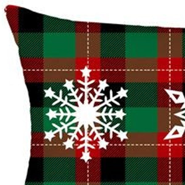 Homeroots Set Of 4 Christmas Snowflake Trio Plaid Lumbar Pillow Covers   400938