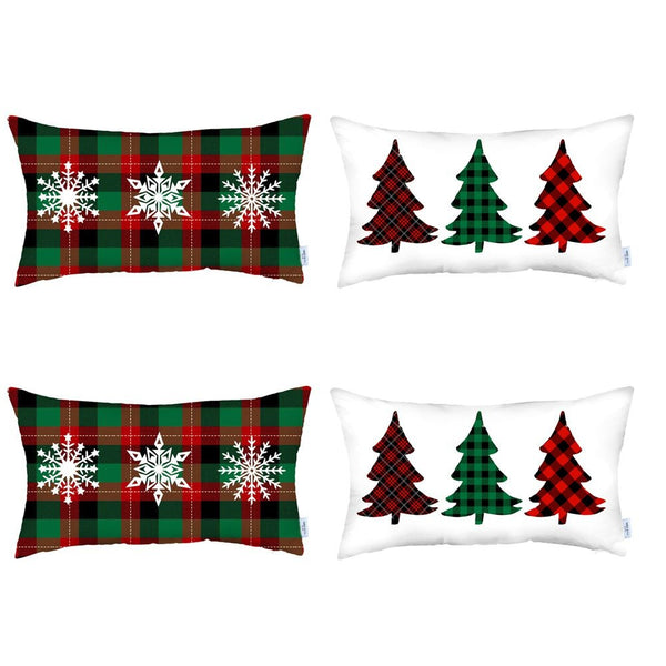 Homeroots Set Of 4 Christmas Plaid Lumbar Decorative Pillow Covers   400939