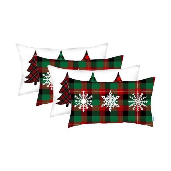 Homeroots Set Of 4 Christmas Plaid Lumbar Decorative Pillow Covers   400939