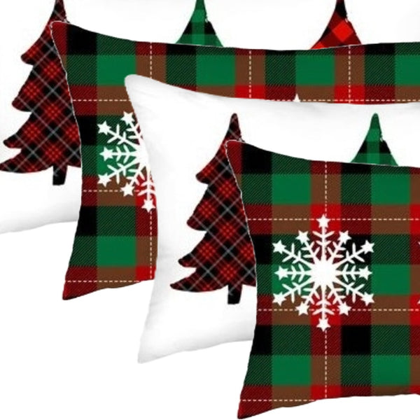 Homeroots Set Of 4 Christmas Plaid Lumbar Decorative Pillow Covers   400939