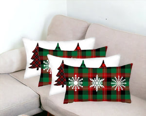 Homeroots Set Of 4 Christmas Plaid Lumbar Decorative Pillow Covers   400939