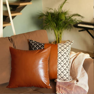 Homeroots Set Of 2 Brown Patterned And Solid Throw Pillows   400950