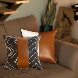 HomeRoots Set of 2 Chic Black and Brown Faux Leather Throw Pillows for Modern Bohemian Home Decor Essentials 400956