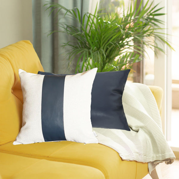Homeroots Set Of 2 White And Navy Faux Leather Throw Pillows   400960