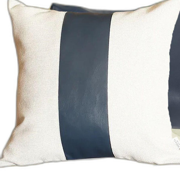 Homeroots Set Of 2 White And Navy Faux Leather Throw Pillows   400960