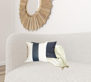 Homeroots Set Of 2 White And Navy Faux Leather Throw Pillows   400960