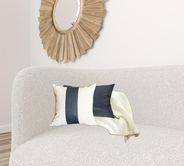Homeroots Set Of 2 White And Navy Faux Leather Throw Pillows   400960