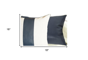 Homeroots Set Of 2 White And Navy Faux Leather Throw Pillows   400960