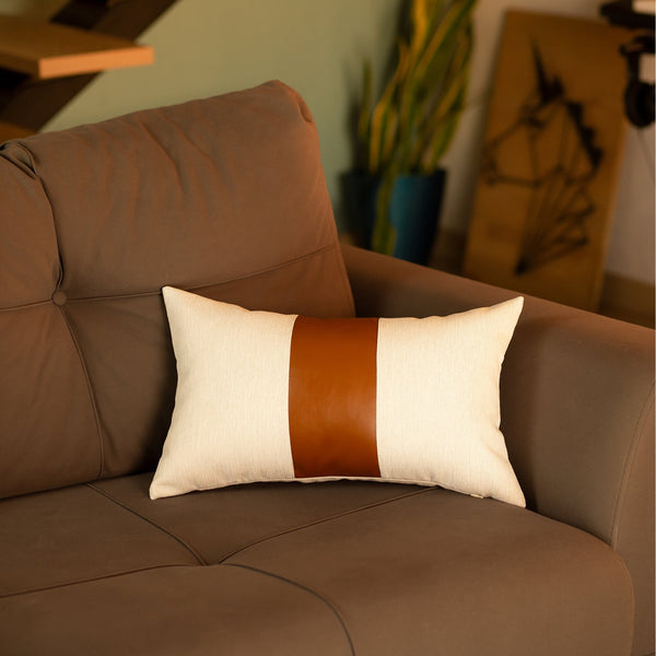 Homeroots Set Of 2 White And Brown Faux Leather Throw Pillows   400961