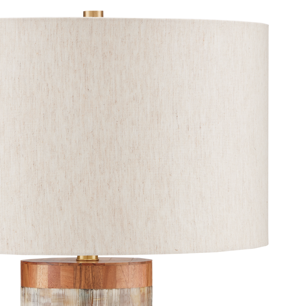 Hyson Table Lamp - Contemporary Brown Design with Natural Horn, Wood, and Elegant Brass Finish