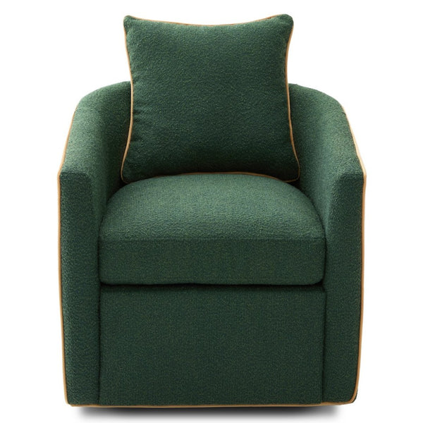 English Elm Swivel Barrel Accent Chair Boucle Upholstered with 360 Base for Living Room Corners Green N763P376127F