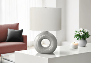 English Elm Lighting, Grey Ceramic Donut Base Table Lamp with Oval Ivory Shade Modern Decor B2710P461821