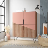 Manhattan Comfort Beekman Mid-Century Modern Cabinet Brown and Pink 400AMC229