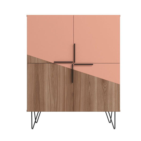 Manhattan Comfort Beekman Mid-Century Modern Cabinet Brown and Pink 400AMC229