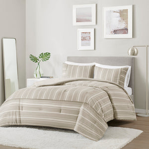 Beautyrest Kent Casual 3 Piece Striped Herringbone Oversized Comforter Set BR10-3860 Taupe