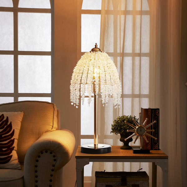 English Elm 19"(H) Elegant Crystal Table Lamp – Vintage Waterfall Design With Marble Base For Stylish Spaces W2312P368718