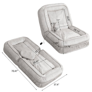 English Elm Upholstered Velvet Floor Lounger with Adjustable Back Massage Pillow for Adults and Pets W1170P282474